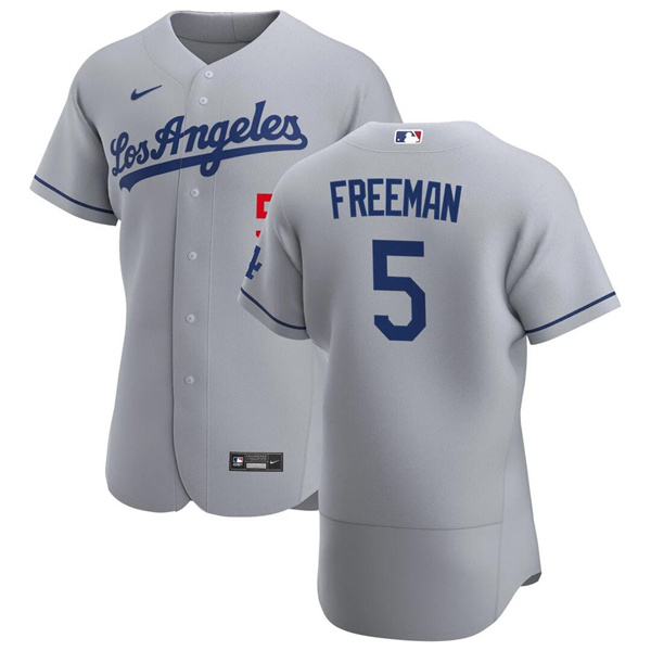 Men's Los Angeles Dodgers #5 Freddie Freeman Grey Flex Base Stitched Jersey